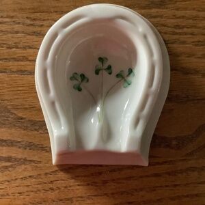 Authentic Belleek Ireland Porcelain Ashtray – Horseshoe & Shamrocks